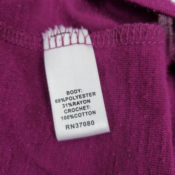 Cato Womens Burgundy 3/4 Bell Sleeve Pullover Blouse Crochet Accent Size Large - Picture 7 of 7